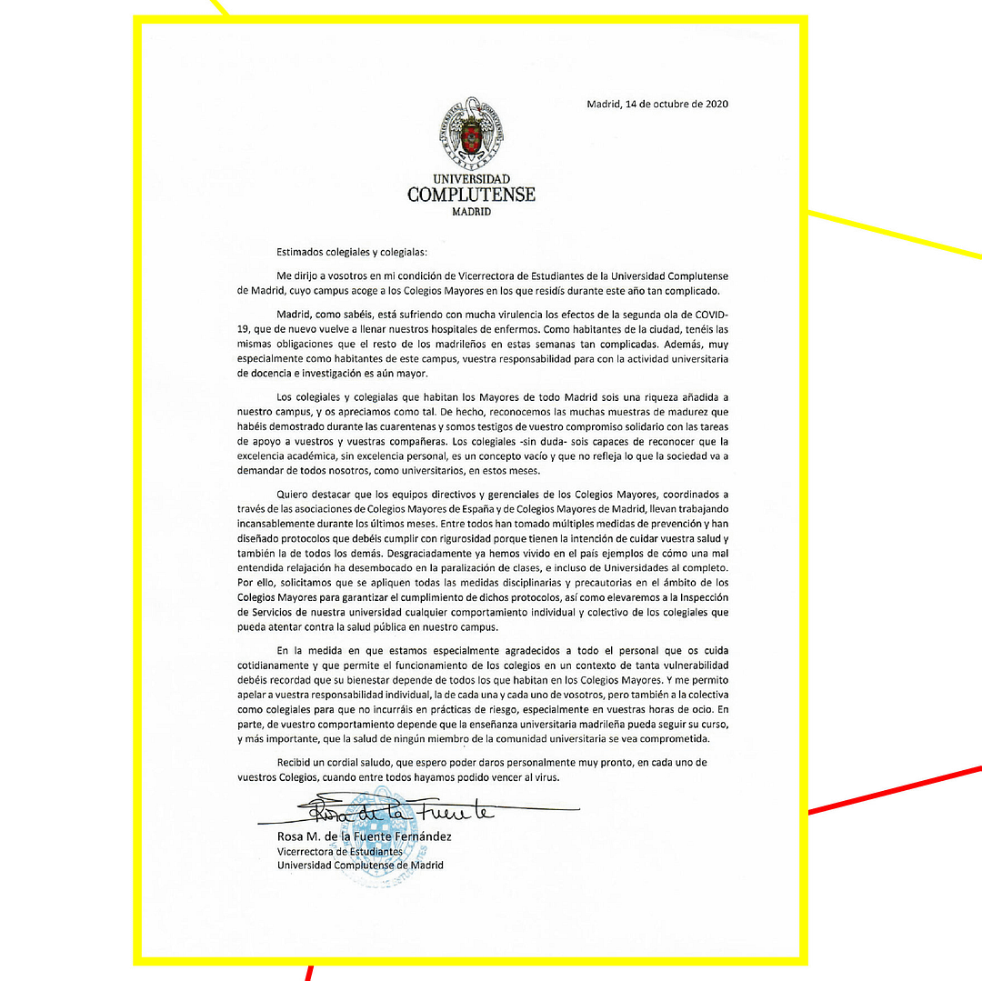 Carta a los Colegios Mayores de Madrid